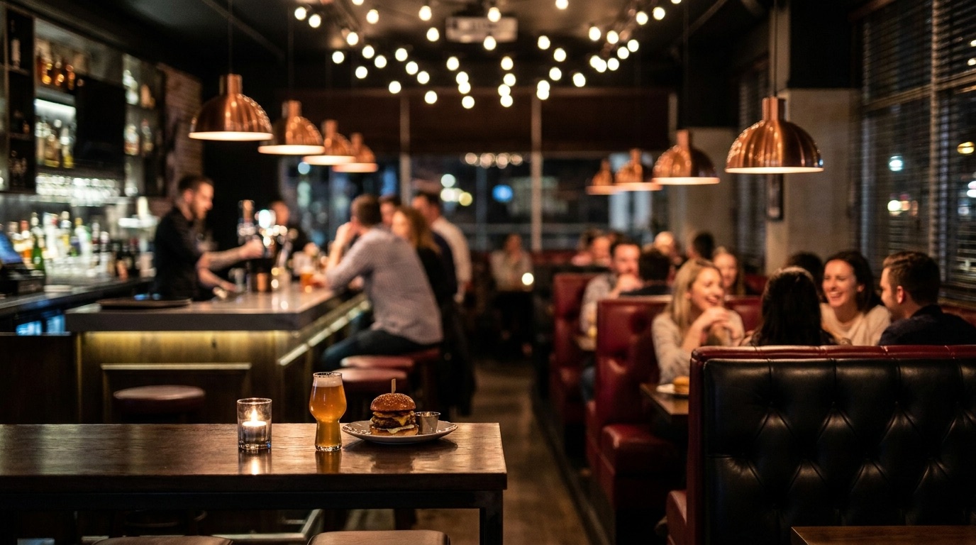 Ambiente cálido del restaurante La Gaira con luces tenues